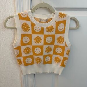 Yellow Smiley Face Cropped Sweater Vest